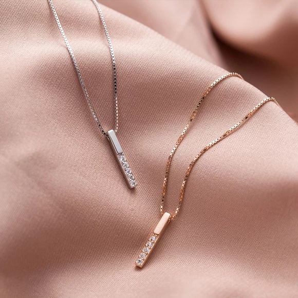Rose Gold Sterling Simulated Diamond Necklace - Picture 11 of 11